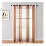 Mesnt Voile Vorhang 160, Polyester Halbtransparenter Voile-Netzvorhang mit zweifarbigen Streifen, Kaffee, H160 x B86 cm