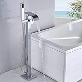 Wannenarmatur stehend Wasserhahn Badarmatur Boden montiertes Duschset mit Handbrause freistehend Farbe: Chrom