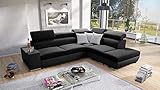 all4all Ecksofa Prude mit Schlaffunktion und Bettkasten Eckcouch Schlafsofa verstellbare Kopfstützen Links Rechts Schwarz Grau Blau Lila 26 (RECHTS, Sawana 14 + Ekj 5)