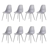 buybyroom 8er Set skandinavische minimalistische Esszimmerstühle, Schalenstühle, Metallbeine, für Küche, Wohnzimmer, Büro, Schlafzimmer, Café, Grau