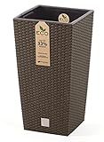 Blumenkübel Blumentopf Pflanzkübel ECO Wood Blumenkasten Quadrat Rattan Optik Höhe 55cm mit Pflanzeinsatz (Braun Rattan)