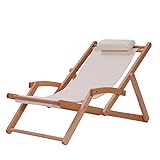 SFXYOYBT Klappbar Lounge Sessel ，Klappbare Gartenstühle, Traditioneller Klappbarer Strandstuhl, Holzliegestühle Für Balkon, Hof, Rasen Und Am Pool(Color:Weiß)