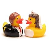 Duckshop I Badeente I Quietscheente I Ente Brautpaar - L: 8 cm I inkl. Badeenten-Schlüsselanhänger im Set