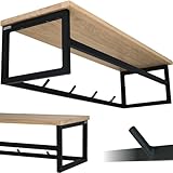 holz4home Garderobe zum Aufhängen aus massiver Eiche | 92 cm x 29 cm x 22 cm (LxBxH) | Echtholz Kleidergarderobe aus Eiche mit Metallgestell | Garderobenleiste mit 4 Haken