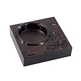 5.5Inch Boutique Vintage Wood Ashtray Handmade Smoking Cigar Cigarette Ashtray Ash Tray Case for Smokers Black Square Ashtrays with Relief Peony Pattern Decoration