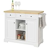 SoBuy FKW101-WN Kücheninsel mit Arbeitsplatte und 4 versteckten Rollen Küchenwagen Küchenschrank Sideboard auf Rollen Küchentrolley weiß BHT ca.: 115x90,7x46cm