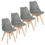 EGGREE 4er Set Esszimmerstühle Skandinavisch Küchenstuhl Stühle Modern mit Massivholz Eiche Bein und Kunstlederkissen, Grau