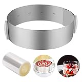 ZITFRI Tortenring Ø16-30cm Backrahmen Rund Tortenring Verstellbar Kuchenring Edelstahl 8,5cm Hoch Tortenring mit klemmhebel, perfekt für Schichttorten, mit 1 Rollen Tortenrandfolie