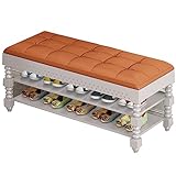 HUHJYUGE Schuhbank, Schuhbank mit Sitzfläche, Schmale Schuhbank mit 2 Ablagen, Schuhschrank mit Sitzbank Flur Bank mit Stauraum, Bequem und Sehr Stabil, für Flur und Eingang (A 90cm)