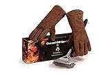 Grillhandschuhe hitzebeständig Grillbürste Edelstahl Grill Zubehör Handschuhe Leder Ofenhandschuhe