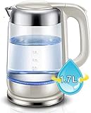Wasserkocher aus Glas, 1,7 l, 1800 W, Öko-Wasserkocher mit beleuchteter LED-Heizung