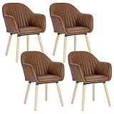WOLTU 4er Set Esszimmerstühle Küchenstuhl Wohnzimmerstuhl Polsterstuhl Design Stuhl mit Armlehne Kunstleder Massivholz Braun BH336br-4