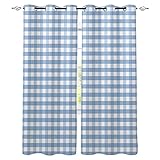 Weiß-blaue karierte Vorhänge für Schlafzimmer – 2-teiliges Set, Fenstervorhänge, Wohnzimmer, Badezimmer, Küche, Kinderzimmer, Vorhang 2x (63' B x 42' L)/160 x 107 cm, Vorhänge für Schlafzimmer