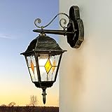 Licht-Erlebnisse Klassische Wandlampe Außen Alu Gold Antik Glas Tiffany Stil E27 Beleuchtung Außen Garten Haus Balkon