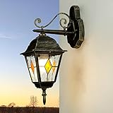 Licht-Erlebnisse Klassische Wandlampe Außen Alu Gold Antik Glas Tiffany Stil E27 Beleuchtung Außen Garten Haus Balkon