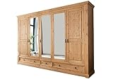 möbelando Kleiderschrank SZ-0079 aus Kiefernholz geölt und gebeizt in Eiche mit 3 Schubladen und 5 Türen. Abmessungen (BxHxT) 310x215x62 cm