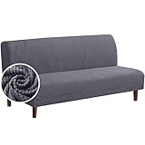 NIBESSER Sofabezug ohne Armlehnen Jacquard Sofa Überzug Armloser Sofaüberwurf Stretch Sofahusse Spandex Abdeckung Husse für Sofabett Einfarbig(Dunkelgrau，L)