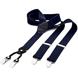 DonDon Herren Hosenträger breit 3,5 cm – 4 Clips mit Leder in Y-Form – elastisch und längenverstellbar blau