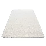 Carpetsale24 Hochflor Teppich Creme, Einfarbig, Flauschiger Langflor Teppich, Shaggy Flokati, Rechteckig, Pflegeleicht, Wohnzimmerteppich, Größe:140 x 200 cm