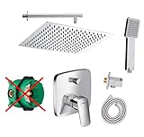 vanvilla Duschsystem mit Unterputz Duscharmatur von Hansgrohe Logis Einhebelmischer und vanvilla Regendusche mit Armatur, Duschkopf eckig, Dusch-SET HGE100-ob poliert
