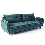 Siblo Sofa Britta 3 Kollektion - Sofa mit Schlaffunktion - Elegante Couch - Wohnzimmer Möbel - Komfortables Schlafsofa - Sofa 3-Sitzer - Klappsofa mit Bettkasten - 242x94x90 cm - Türkis