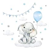 Little Deco Wandsticker Wandtattoo Kinderzimmer Deko Junge Tiere Elefant Ballon Wolken Aufkleber Babyzimmer blau Spielzimmer Wandbild selbstklebend DL891-2