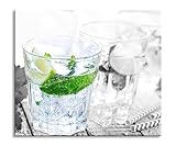 Pixxprint Mojito-Gläser mit Minze Herdabdeckplatte & Spritzschutz aus Echtglas | Für Herd-Kochfelder | 60x52 cm