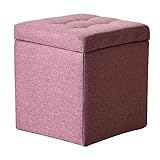 REMYS Aufbewahrungs-Ottomane, Leinen-Fußstütze, gemütlicher, atmungsaktiver Hocker, Sitz, vielseitiger Sofa-Hocker, Fußstütze, Fußhocker, geeignet für Flur, Wohnzimmer, Schlafzimmer, 18 l, Lila