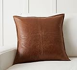 East India Leather Kissenbezug aus 100 % Lammleder, dekorativer Überwurf für Wohnzimmer und Schlafzimmer (40,6 x 40,6 cm, Distress-Braun, 1 Stück)