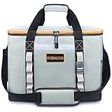 INSMEER 48L Groß Kühltasche Faltbare, 65 Can Thermotasche Picknicktasche Lunchtasche Kühlbox, Wasserdicht Isoliertasche für Ausflug, Picknick, Auto, Einkaufen, Grau