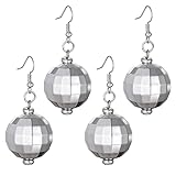 2 Paar Discokugel Spiegelkugel Ohrringe Silber 70er Disco Ball Earrings Thema Party Diskokugel Lustige Ohrringe Mädchen Schmuck Accessoires 80erJahre Outfit Damen Schlagerparty Outfit Frauen