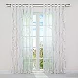 HongYa 1 Stück Voile Gardine Transparenter Vorhang mit Schlaufen Wellen Druck H/B 225/140 cm Bunt Sand