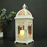 JHY DESIGN Deko Hängend Kerzenlaterne 38cm Hohe, Metall mit Glas Kerzen Laternen Vintage Gartenlaterne Windlicht Benutzt für Außen Outdoor Innen Partys Hochzeiten Indoor Garten Flur Party deko(Sahne)