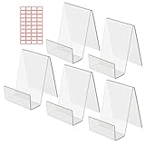 SUNYOK 5Pcs Klarer Buchständer aus Acryl mit rechteckige Etikettenaufkleber als Buchaufsteller Tischschilder Prospekthalter Bildaufsteller Tischaufsteller Werbeaufsteller Schrägsteller Warenträger