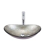 Badezimmer-Waschbecken mit Wasserhahn- und Abfluss-Kombination, Aufsatz-Waschbecken aus gehärtetem Glas, schlichter künstlerischer Stil