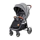 Kinderkraft GRANDE PLUS Kinderkraft buggy von Geburt bis 22 kg, Zusammenklappen mit einer Hand, Liegeposition, großes Verdeck mit Fenster, alle 4 Räder gedämpft, geräumige Sitz, Grau