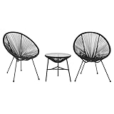 BULANED 3-TLG. Garten-Essgruppe, Gartentisch Mit Stühlen Set, Gartenmöbel Set, Sitzgarnitur Garten, Esstisch Stühle Set, Gartensitzgruppe, PVC Rattan Schwarz