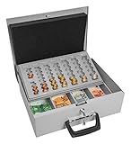 Wedo 150100837 Geldzählkassette Universa (aus Stahlblech, für Hart- und Papiergeld, mit zwei Tragegriffen und 4-Fächereinsatz für Geldscheine, 35,5 x 27,5 x 10 cm) lichtgrau