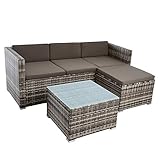 ESTEXO Rattan Lounge Sitzgruppe Polyrattan Gartenmöbel Set Couch 3-Sitzer Rattanmöbel Sofa Set Essgruppe Gartenset Balkon-Set (Beige-Braun)