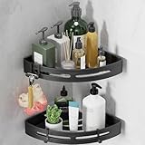 PICKPIFF 2 Stück Duschablage Ohne Bohren Duschregal Badregal Duschablage Ecke Shower Shelf Duschgelhalter Duschkorb Duschhalterung Dusch Organizer Duschablagen für Badezimmer Küche mit Haken Aluminium