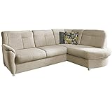 Cavadore Ecksofa Sunuma mit Ottomanen rechts / Moderne Eckcouch beige / Größe: 246 x 91 x 176 cm (BxHxT) / Strukturstoff in beige