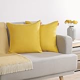 Blumtal 2er Set Kissenbezug 40x40 cm Chenille - Kuscheliges Sofakissen mit verstecktem Reißverschluss, Oekotex Zertifiziert, weiches Dekokissen, Spicy Mustard - Gelb
