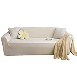 GUYIRT Einfarbig Sofa überzug Für 3-Kissen-Couch, Passgenau Sofabezug, Stretch Universal Sofahusse Für Sofa Mit Armlehne-Weiss-2-Sitzer (145–185 cm)