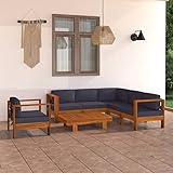 ZEYUAN 7-TLG. Garten-Lounge-Set mit Dunkelgrauen Auflagen, Gartenlounge, Balkon Möbel, Terrassenmöbel, Lounge Gartenmöbel Set, Loungemöbel Terrasse, Balkon Lounge, Akazienholz