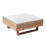 LOLAhome Patsy geflochtener Couchtisch aus synthetischem Rattan und Naturholz, 80 x 80 x 35 cm
