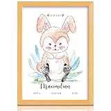 MilaBoo® personalisiertes Tierbild DIN A4 mit Baby-Fußabdruck Hase | Geburtsposter für das Kinderzimmer I besonderes Geschenk zur Geburt (Farbe nicht enthalten)