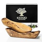 SOLTAKO 2er Set Olivenholz Baguette Brotschale Schale - Snackschale länglich - Rustikale Holzschale - Dekoschale - Obstschale - Handgemachte Schüssel – Schmuckschale - Mehrzweckschale