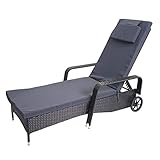 Mendler Poly-Rattan Sonnenliege Carrara, Relaxliege Gartenliege Liege, Alu - anthrazit, Kissen grau