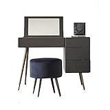 TEmkin Kommode, moderner Schminktisch, Schminktisch mit Kosmetikspiegel, Schubladen und Hocker-Set für Make-up-Schlafzimmer