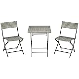 Outsunny 3tlg. Ratten Balkonmöbel-Set, Bistro-Set mit 2 Klappstühlen, Klapptisch, Gartenmöbel-Set, Sitzgruppe, Gartenmöbel, Sitzgarnitur, Metall, Hellgrau